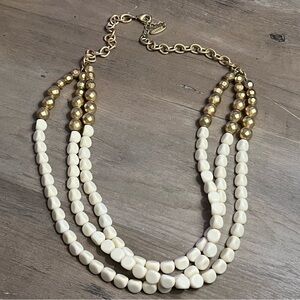 Gold & White Beaded 3 Tier Necklace